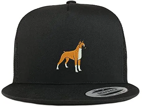 Trendy Apparel Shop Boxer Embroidered 5 Panel Flat Bill Trucker Mesh Back Cap