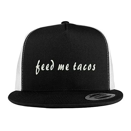 Trendy Apparel Shop Feed Me Tacos Embroidered 5 Panel Flat Bill 2-Tone Trucker Mesh Cap