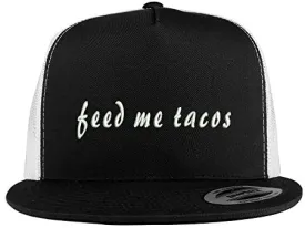 Trendy Apparel Shop Feed Me Tacos Embroidered 5 Panel Flat Bill 2-Tone Trucker Mesh Cap