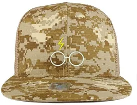 Trendy Apparel Shop Harry Glasses Embroidered Cotton Camo Flat Bill Mesh Trucker Cap