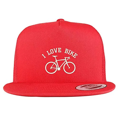 Trendy Apparel Shop I Love Bike Embroidered 5 Panel Flatbill Mesh Cap