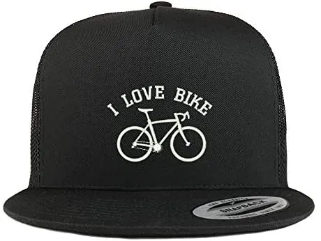 Trendy Apparel Shop I Love Bike Embroidered 5 Panel Flatbill Mesh Cap