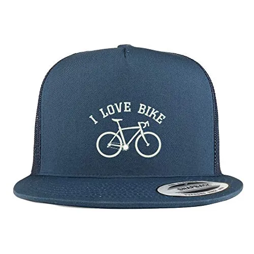 Trendy Apparel Shop I Love Bike Embroidered 5 Panel Flatbill Mesh Cap