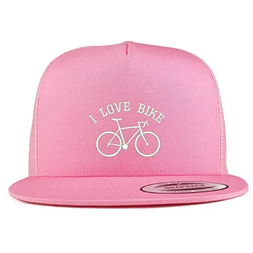 Trendy Apparel Shop I Love Bike Embroidered 5 Panel Flatbill Mesh Cap