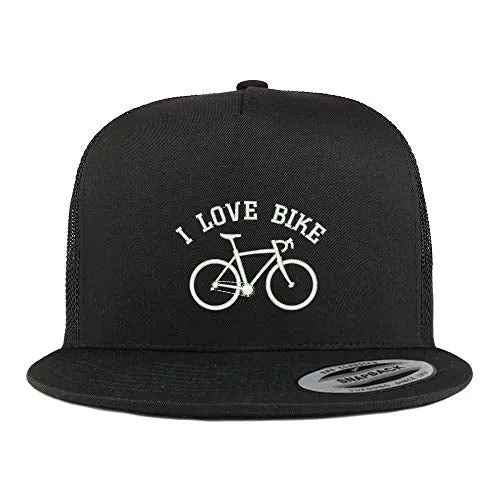 Trendy Apparel Shop I Love Bike Embroidered 5 Panel Flatbill Mesh Cap