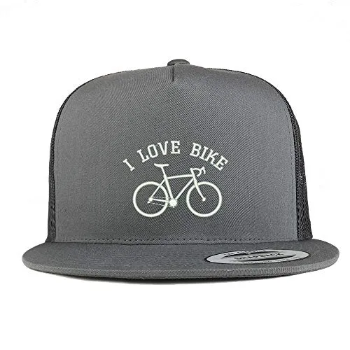 Trendy Apparel Shop I Love Bike Embroidered 5 Panel Flatbill Mesh Cap