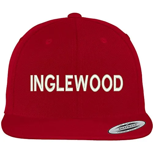 Trendy Apparel Shop Inglewood Block Font Embroidered Flat Bill Adjustable Snapback Cap