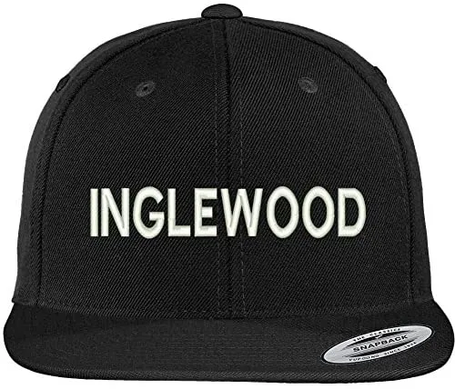 Trendy Apparel Shop Inglewood Block Font Embroidered Flat Bill Adjustable Snapback Cap