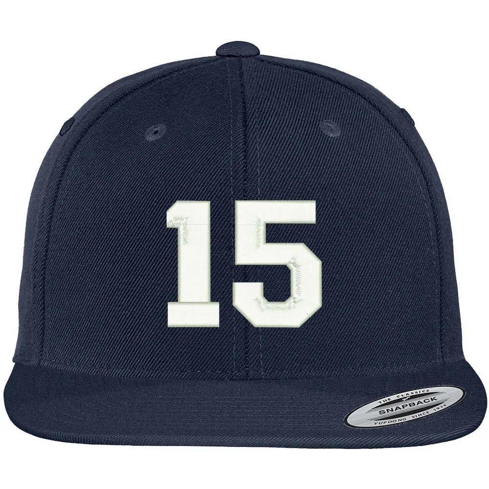 Trendy Apparel Shop Number 15 Collegiate Varsity Font Embroidered Flat Bill Snapback Cap