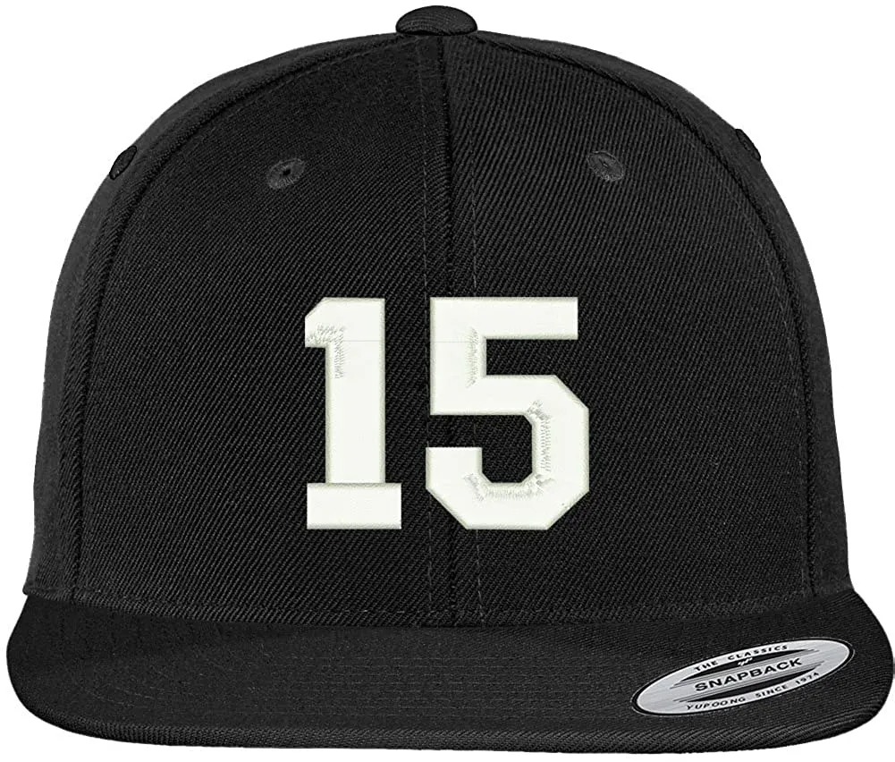 Trendy Apparel Shop Number 15 Collegiate Varsity Font Embroidered Flat Bill Snapback Cap