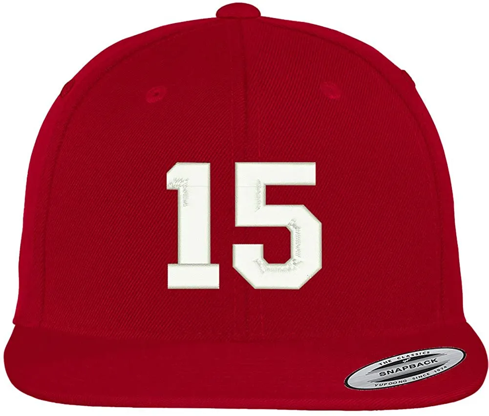 Trendy Apparel Shop Number 15 Collegiate Varsity Font Embroidered Flat Bill Snapback Cap