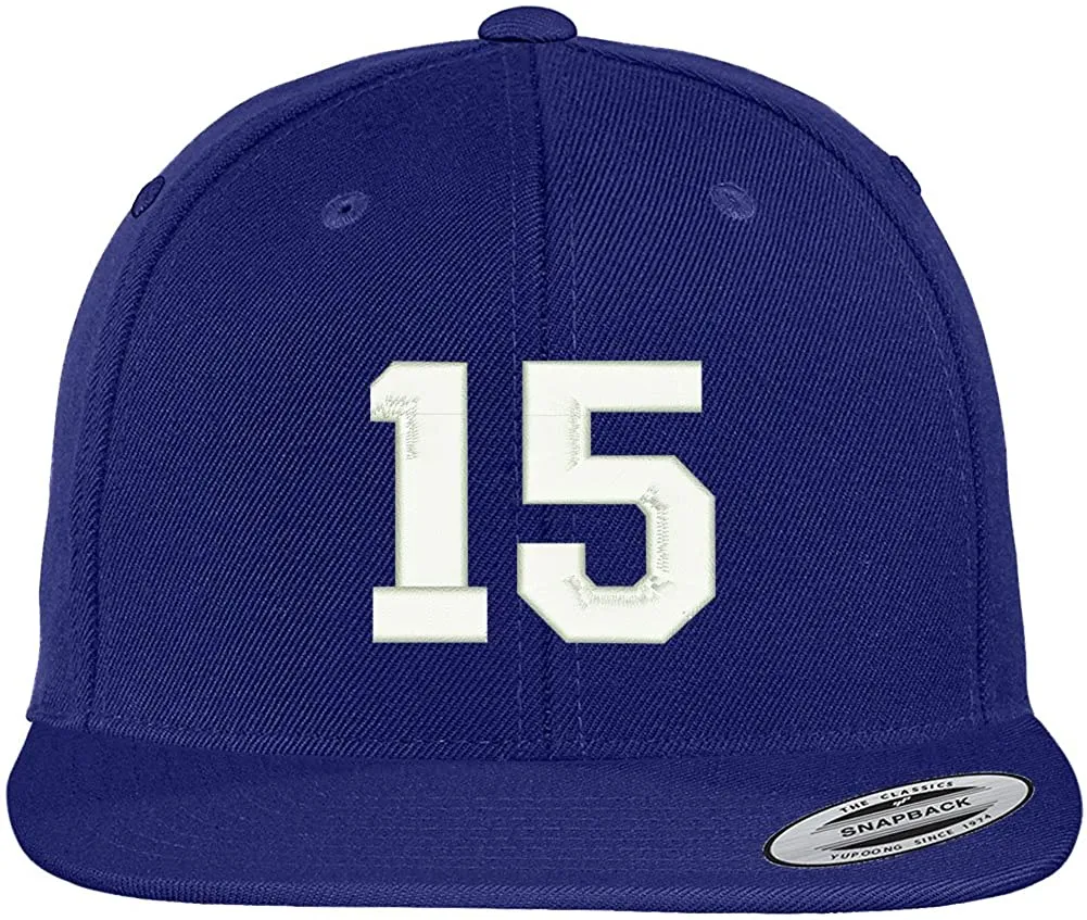 Trendy Apparel Shop Number 15 Collegiate Varsity Font Embroidered Flat Bill Snapback Cap