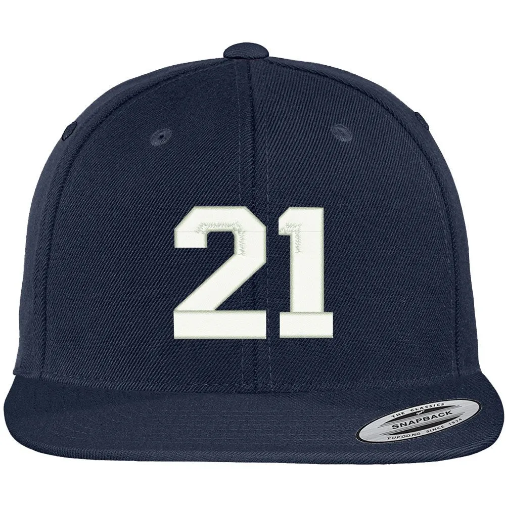 Trendy Apparel Shop Number 21 Collegiate Varsity Font Embroidered Flat Bill Snapback Cap