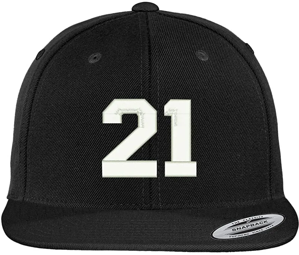 Trendy Apparel Shop Number 21 Collegiate Varsity Font Embroidered Flat Bill Snapback Cap