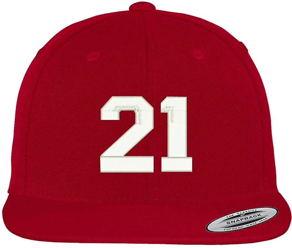 Trendy Apparel Shop Number 21 Collegiate Varsity Font Embroidered Flat Bill Snapback Cap