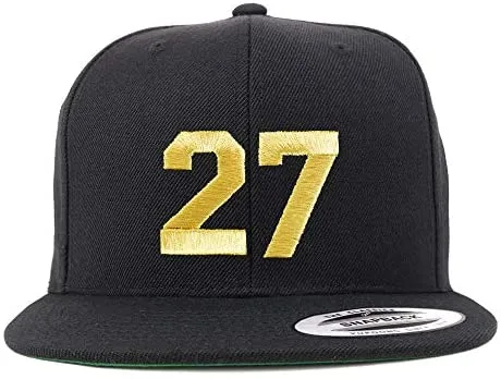 Trendy Apparel Shop Number 27 Gold Thread Flat Bill Snapback Baseball Cap
