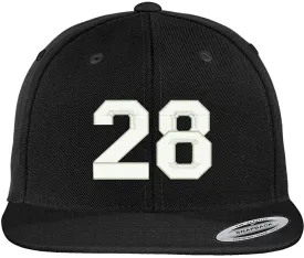 Trendy Apparel Shop Number 28 Collegiate Varsity Font Embroidered Flat Bill Snapback Cap