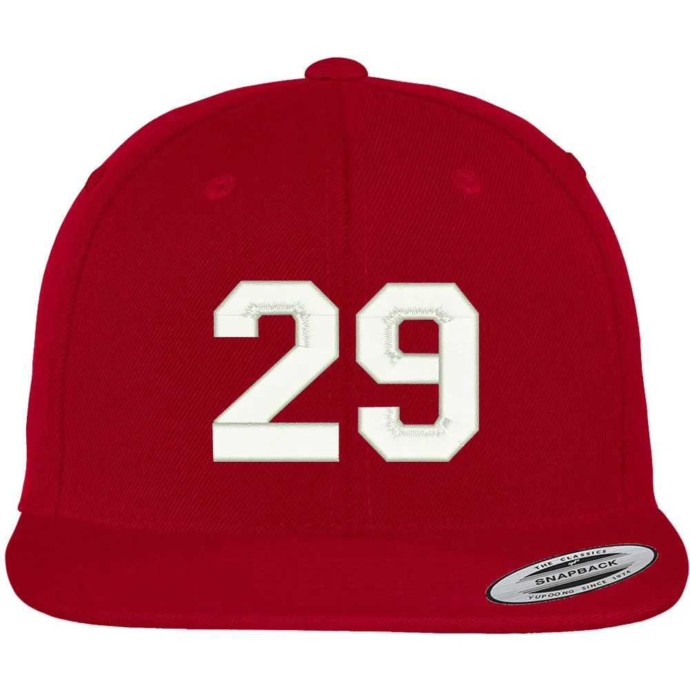 Trendy Apparel Shop Number 29 Collegiate Varsity Font Embroidered Flat Bill Snapback Cap
