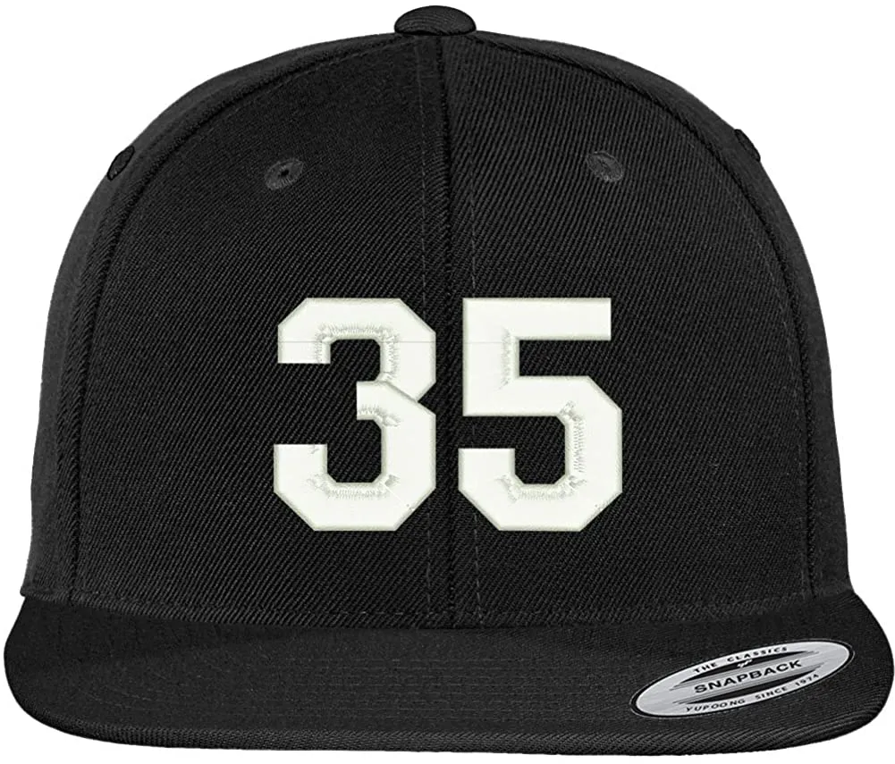 Trendy Apparel Shop Number 35 Collegiate Varsity Font Embroidered Flat Bill Snapback Cap