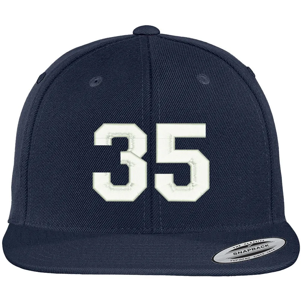 Trendy Apparel Shop Number 35 Collegiate Varsity Font Embroidered Flat Bill Snapback Cap