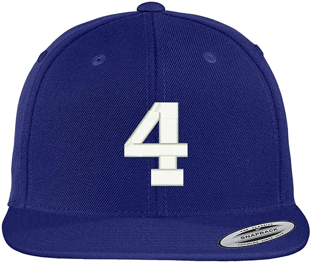 Trendy Apparel Shop Number 4 Collegiate Varsity Font Embroidered Flat Bill Snapback Cap