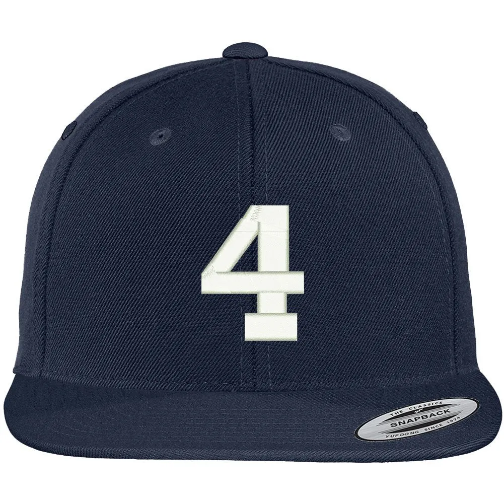 Trendy Apparel Shop Number 4 Collegiate Varsity Font Embroidered Flat Bill Snapback Cap