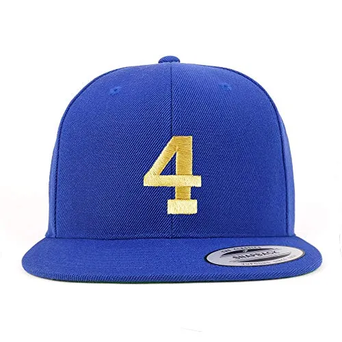 Trendy Apparel Shop Number 4 Gold Thread Flat Bill Snapback Baseball Cap