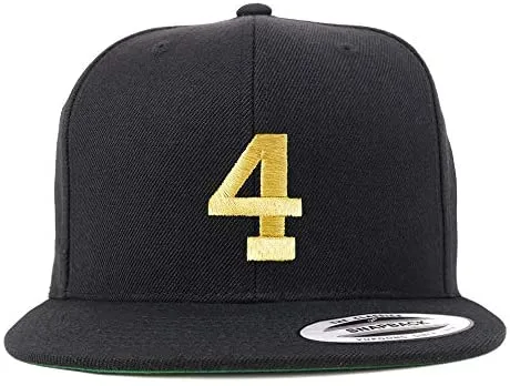 Trendy Apparel Shop Number 4 Gold Thread Flat Bill Snapback Baseball Cap