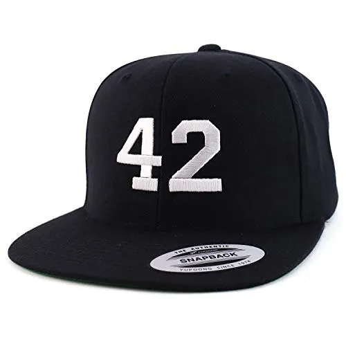 Trendy Apparel Shop Number 42 White Thread Embroidered Flat Bill Snapback Baseball Cap