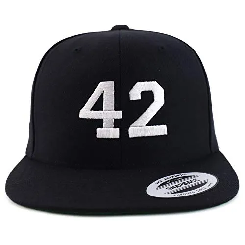 Trendy Apparel Shop Number 42 White Thread Embroidered Flat Bill Snapback Baseball Cap
