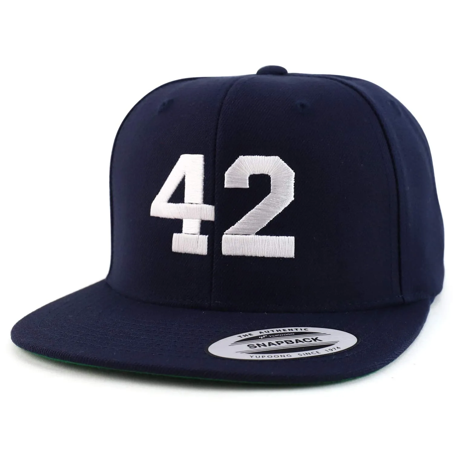 Trendy Apparel Shop Number 42 White Thread Embroidered Flat Bill Snapback Baseball Cap