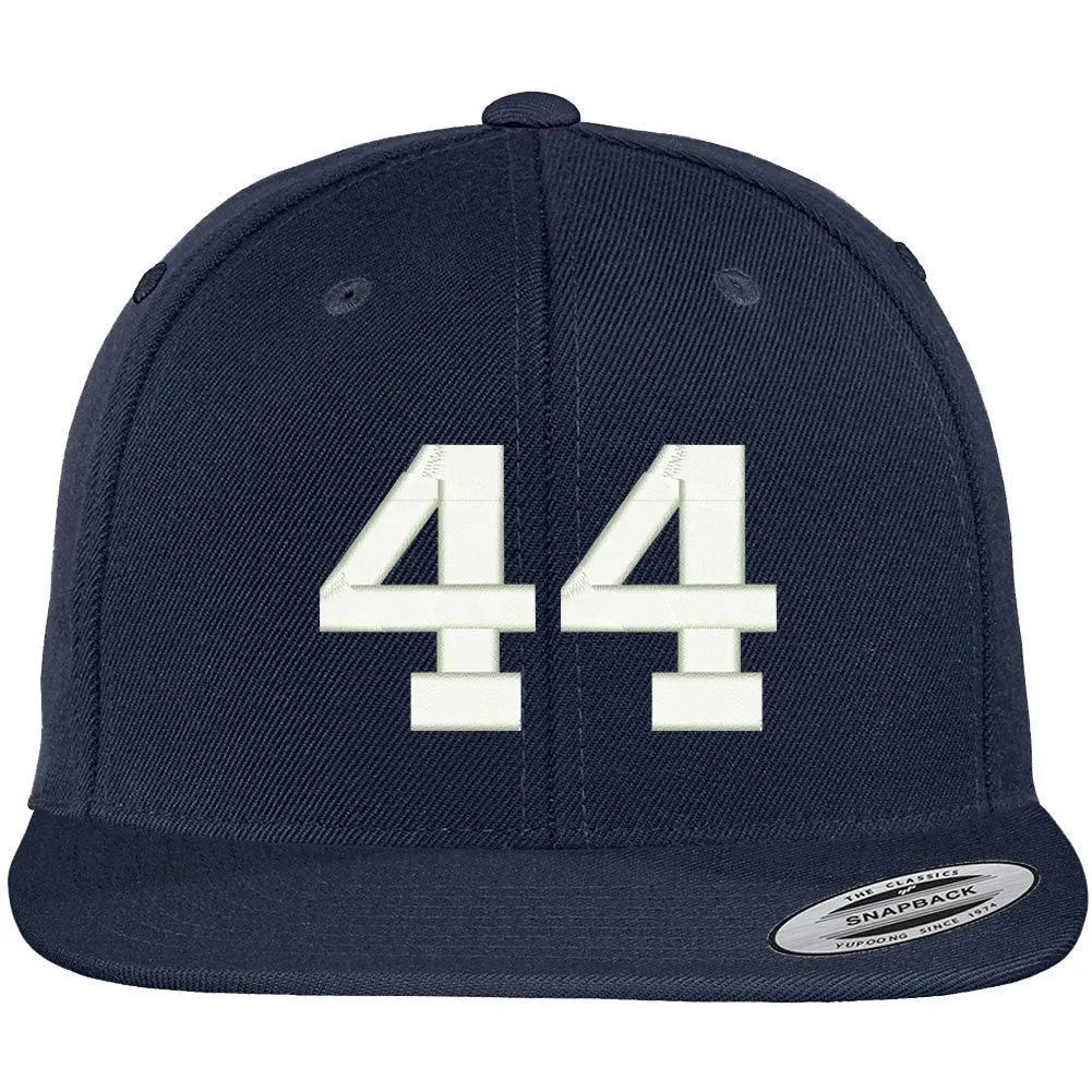 Trendy Apparel Shop Number 44 Collegiate Varsity Font Embroidered Flat Bill Snapback Cap