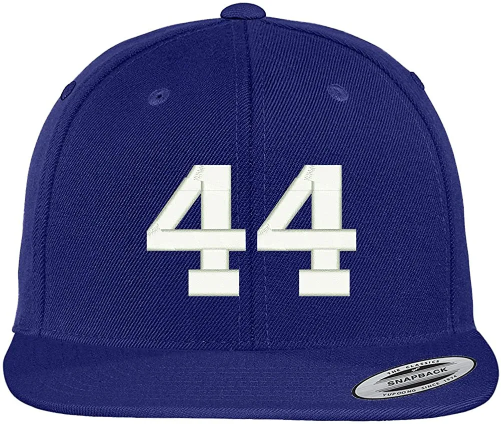 Trendy Apparel Shop Number 44 Collegiate Varsity Font Embroidered Flat Bill Snapback Cap