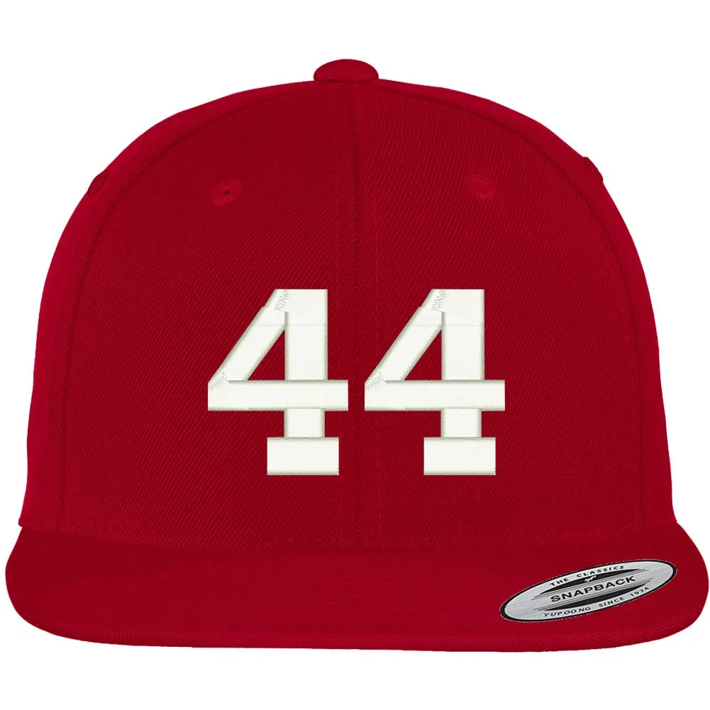 Trendy Apparel Shop Number 44 Collegiate Varsity Font Embroidered Flat Bill Snapback Cap