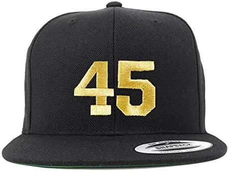 Trendy Apparel Shop Number 45 Gold Thread Flat Bill Snapback Baseball Cap