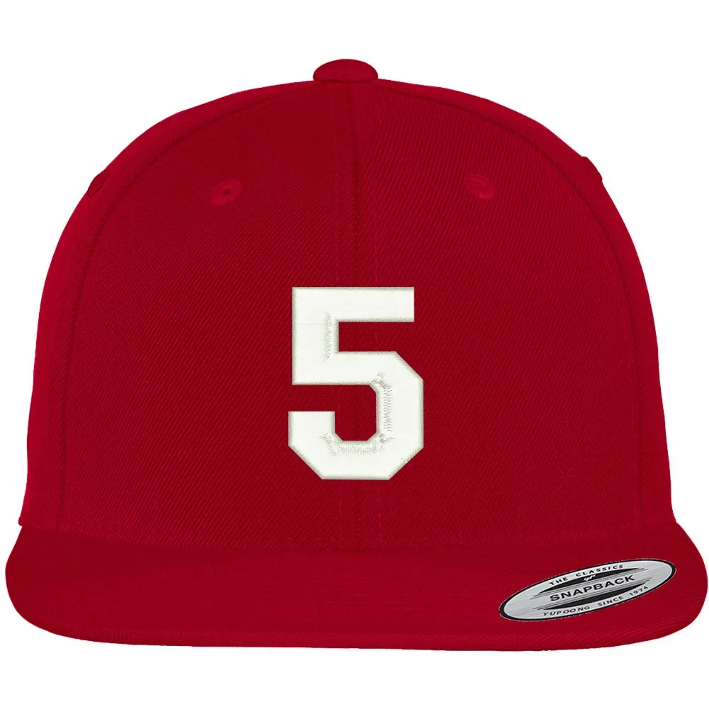 Trendy Apparel Shop Number 5 Collegiate Varsity Font Embroidered Flat Bill Snapback Cap
