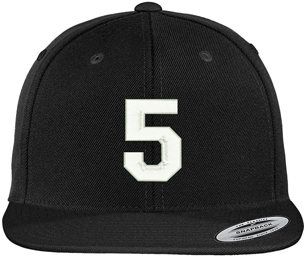 Trendy Apparel Shop Number 5 Collegiate Varsity Font Embroidered Flat Bill Snapback Cap