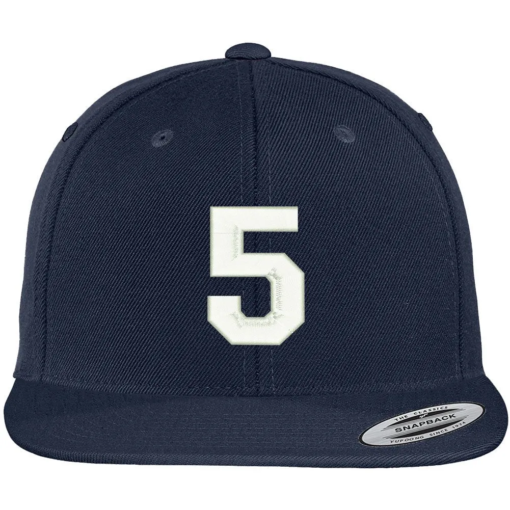 Trendy Apparel Shop Number 5 Collegiate Varsity Font Embroidered Flat Bill Snapback Cap