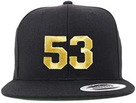 Trendy Apparel Shop Number 53 Gold Thread Flat Bill Snapback Baseball Cap