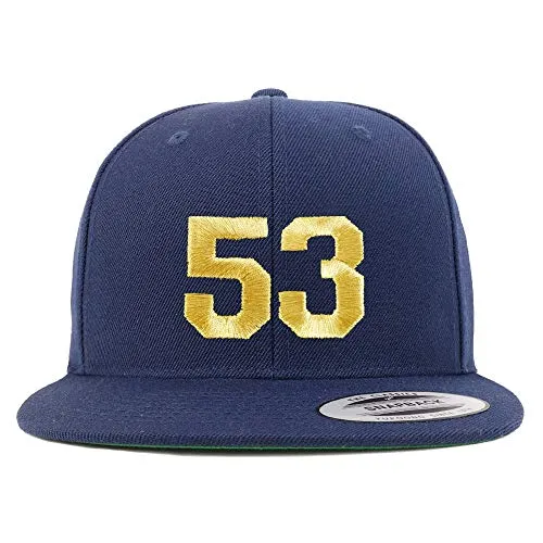 Trendy Apparel Shop Number 53 Gold Thread Flat Bill Snapback Baseball Cap