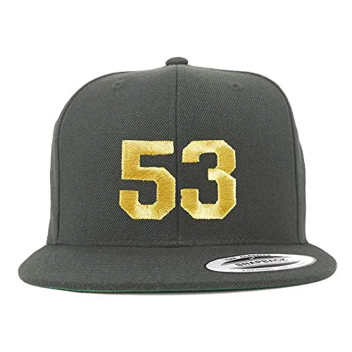 Trendy Apparel Shop Number 53 Gold Thread Flat Bill Snapback Baseball Cap