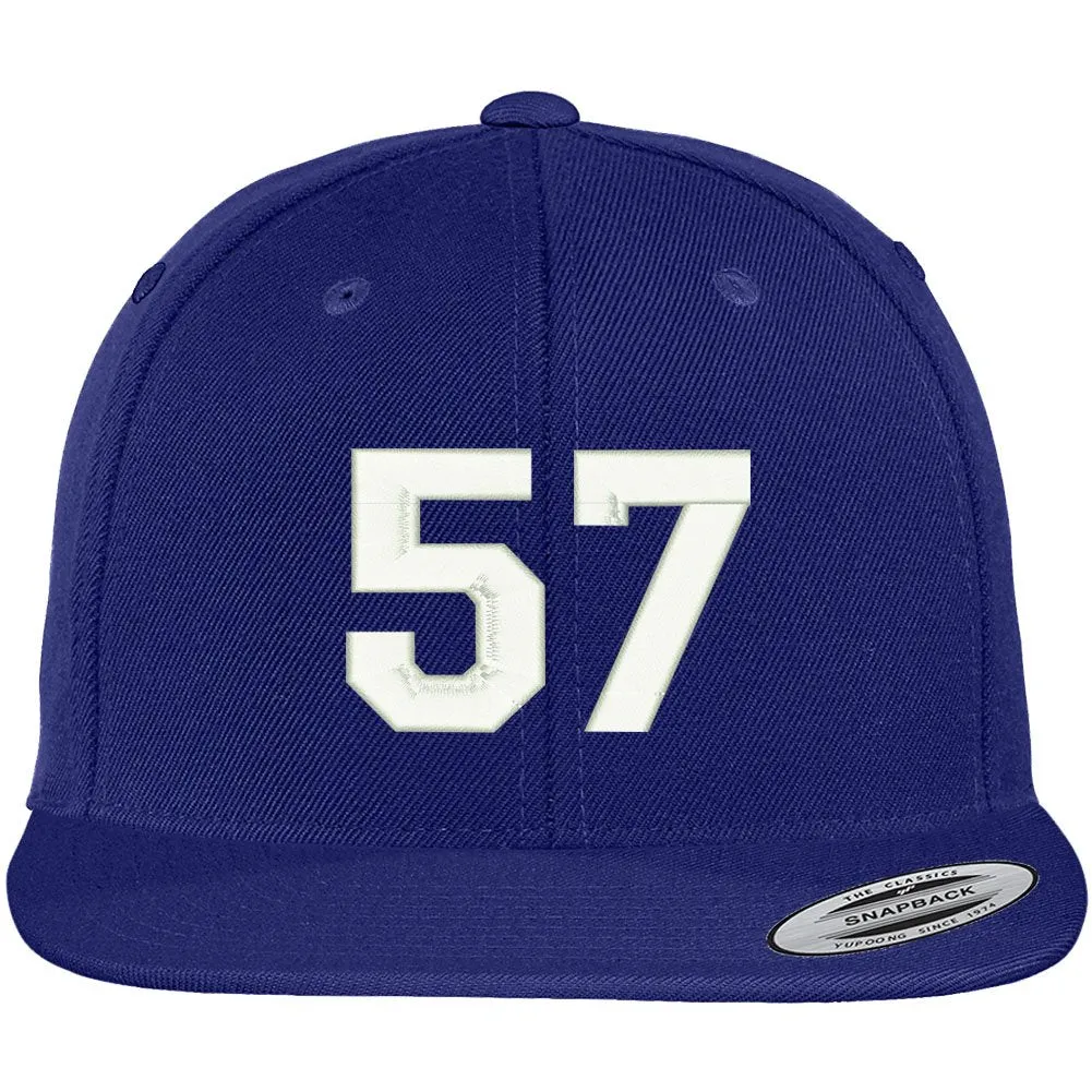 Trendy Apparel Shop Number 57 Collegiate Varsity Font Embroidered Flat Bill Snapback Cap