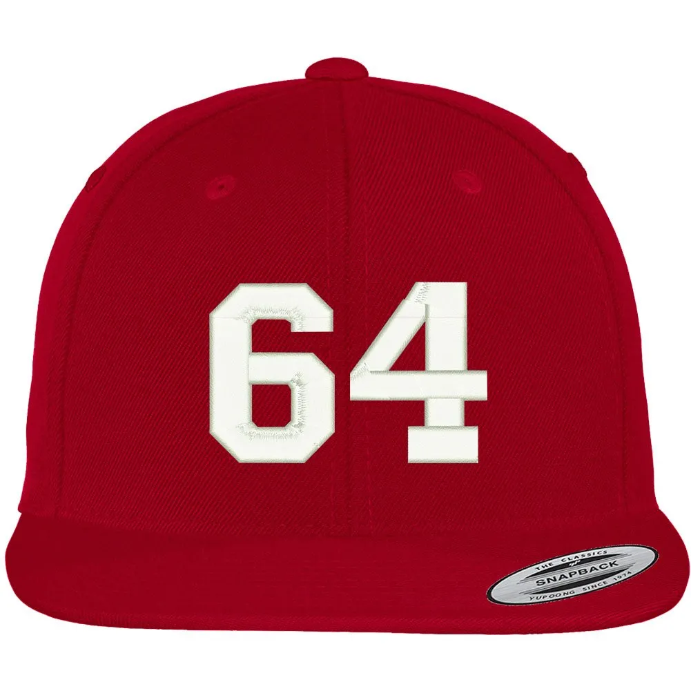 Trendy Apparel Shop Number 64 Collegiate Varsity Font Embroidered Flat Bill Snapback Cap