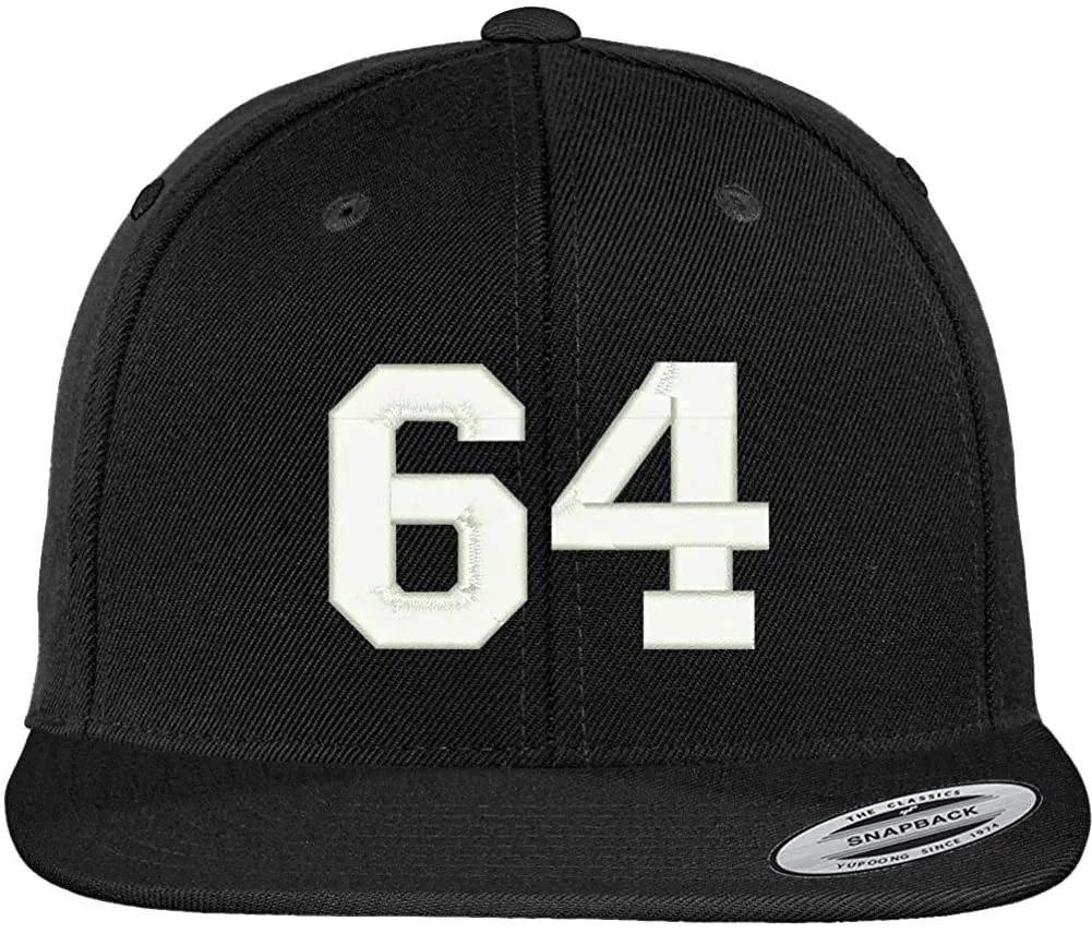 Trendy Apparel Shop Number 64 Collegiate Varsity Font Embroidered Flat Bill Snapback Cap