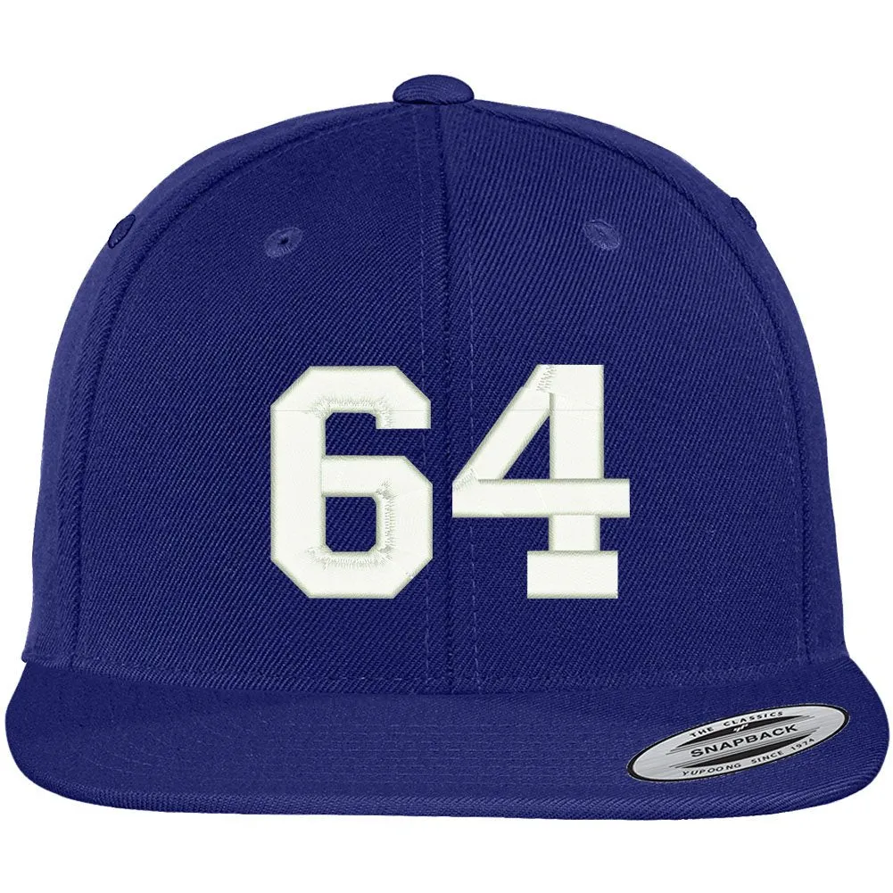 Trendy Apparel Shop Number 64 Collegiate Varsity Font Embroidered Flat Bill Snapback Cap