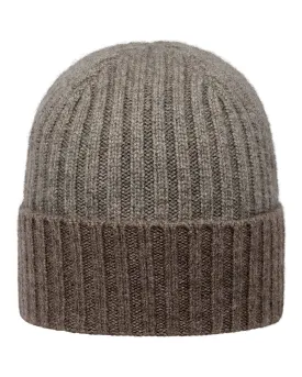 Unisex Chunky Rib Contrast Cashmere Hat Wood Smoke Brown