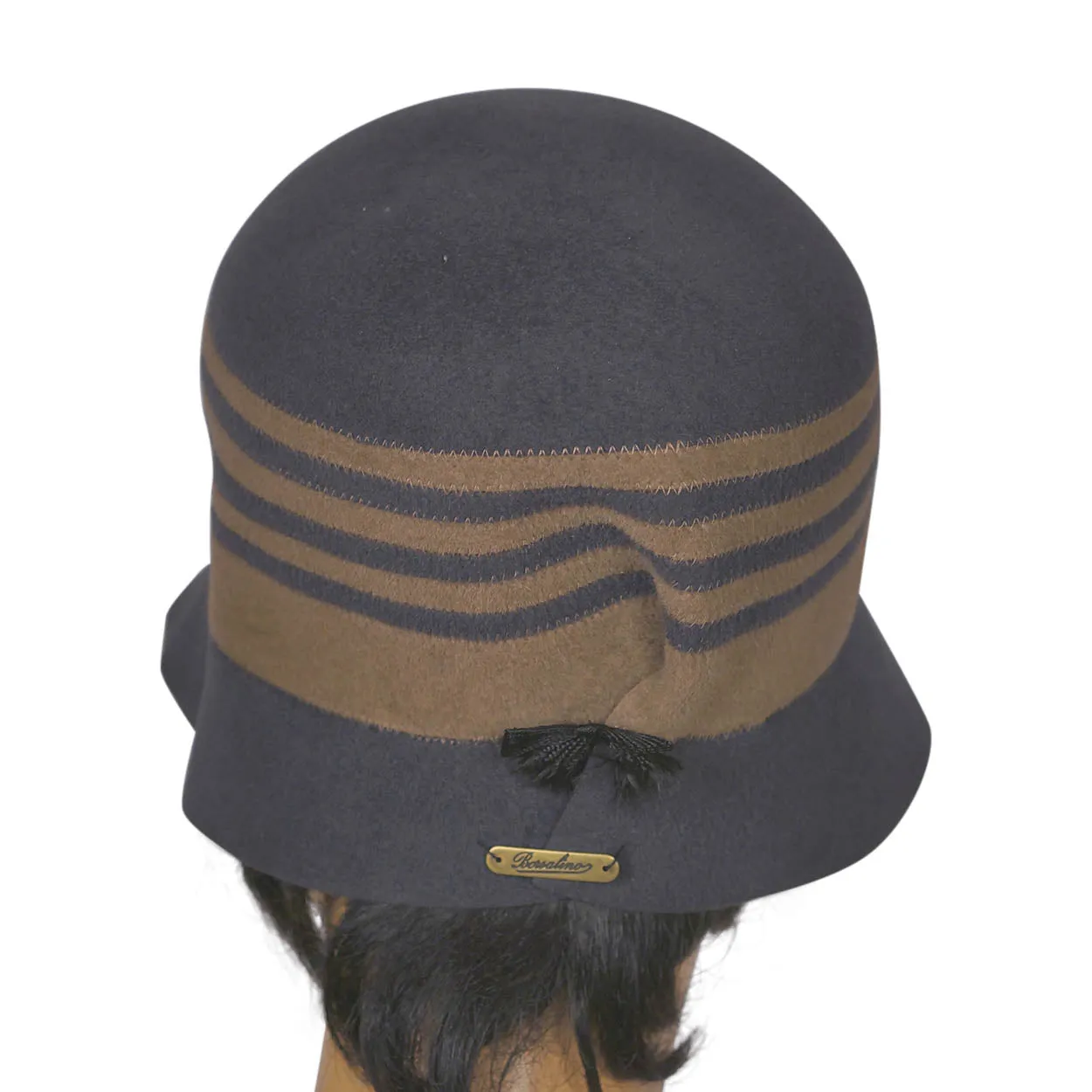 Vintage Borsalino Cloche Hat - Grey with Taupe Stripes Ladies Size 7