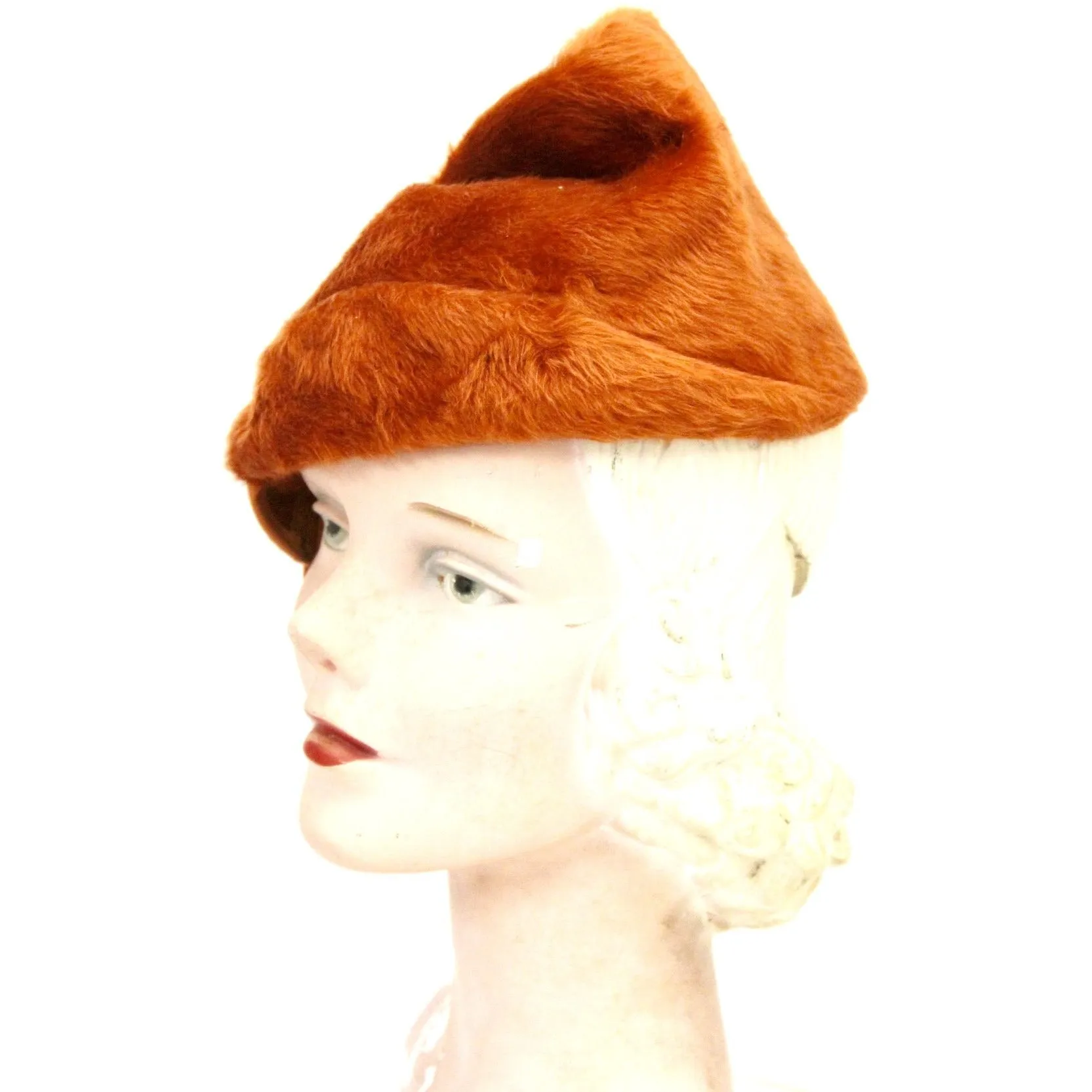 Vintage Norman Durand Original Burnt Orange Felt Fur Hat 1940s Church Theater