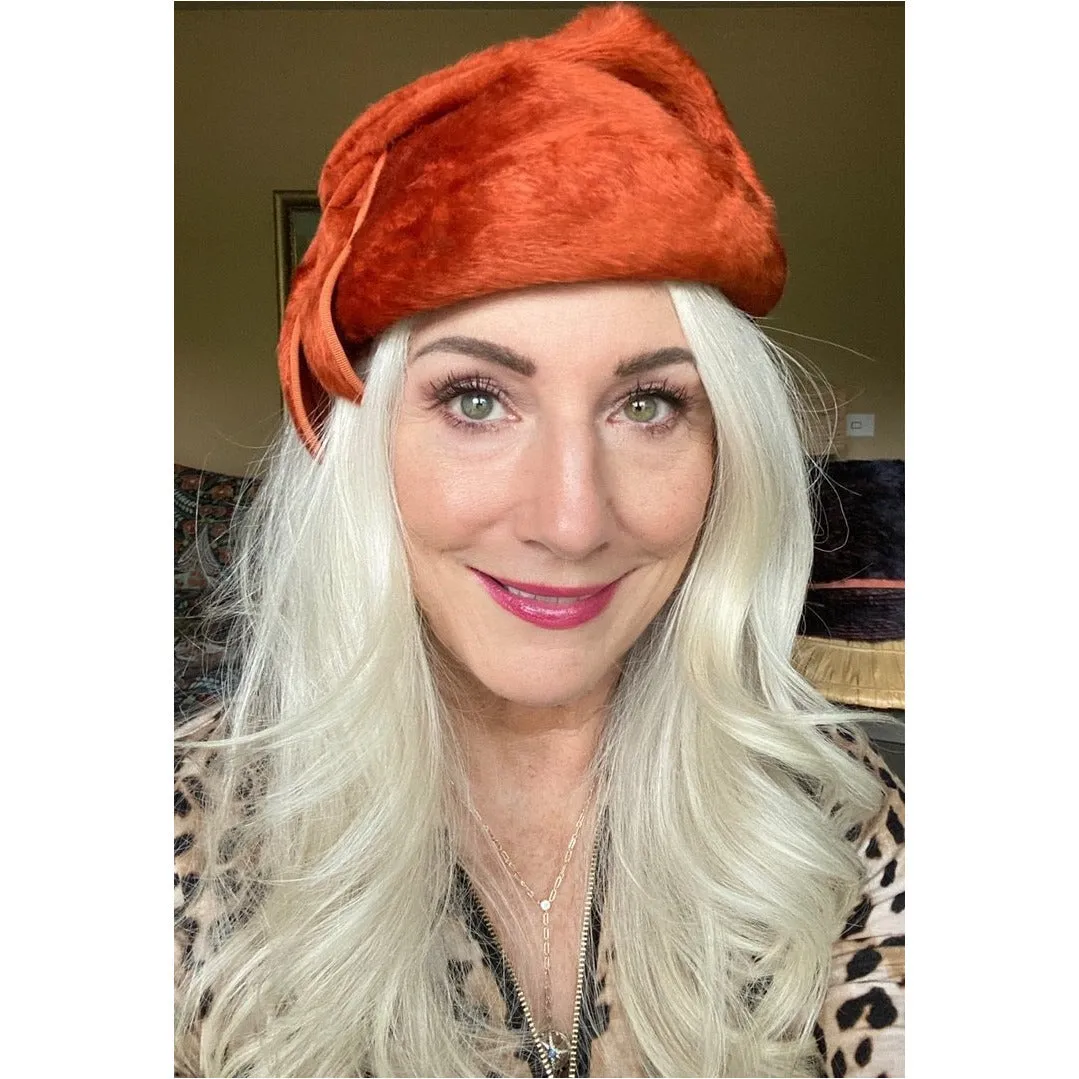 Vintage Norman Durand Original Burnt Orange Felt Fur Hat 1940s Church Theater