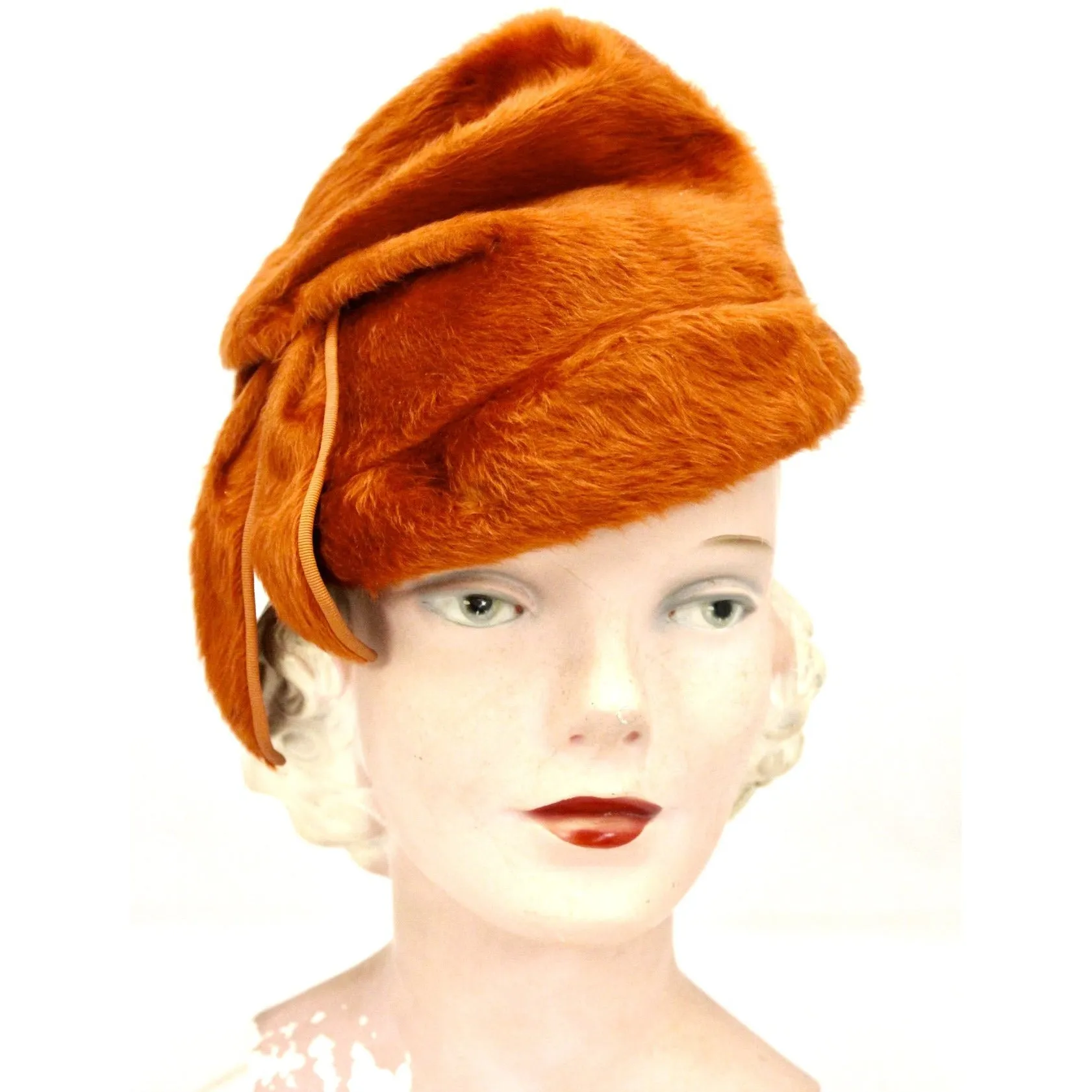 Vintage Norman Durand Original Burnt Orange Felt Fur Hat 1940s Church Theater